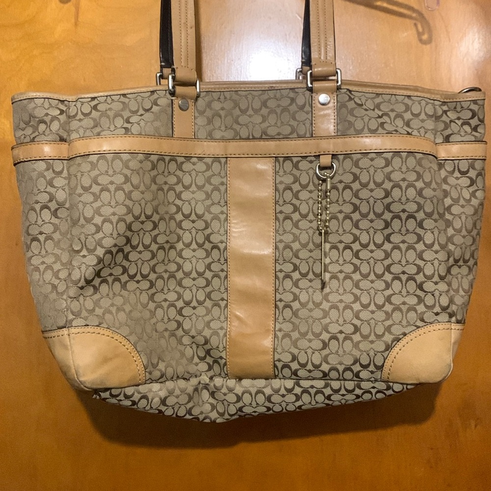 Coach Tan Double Strap Multi Pocket Tote Purse - Picture 6 of 15